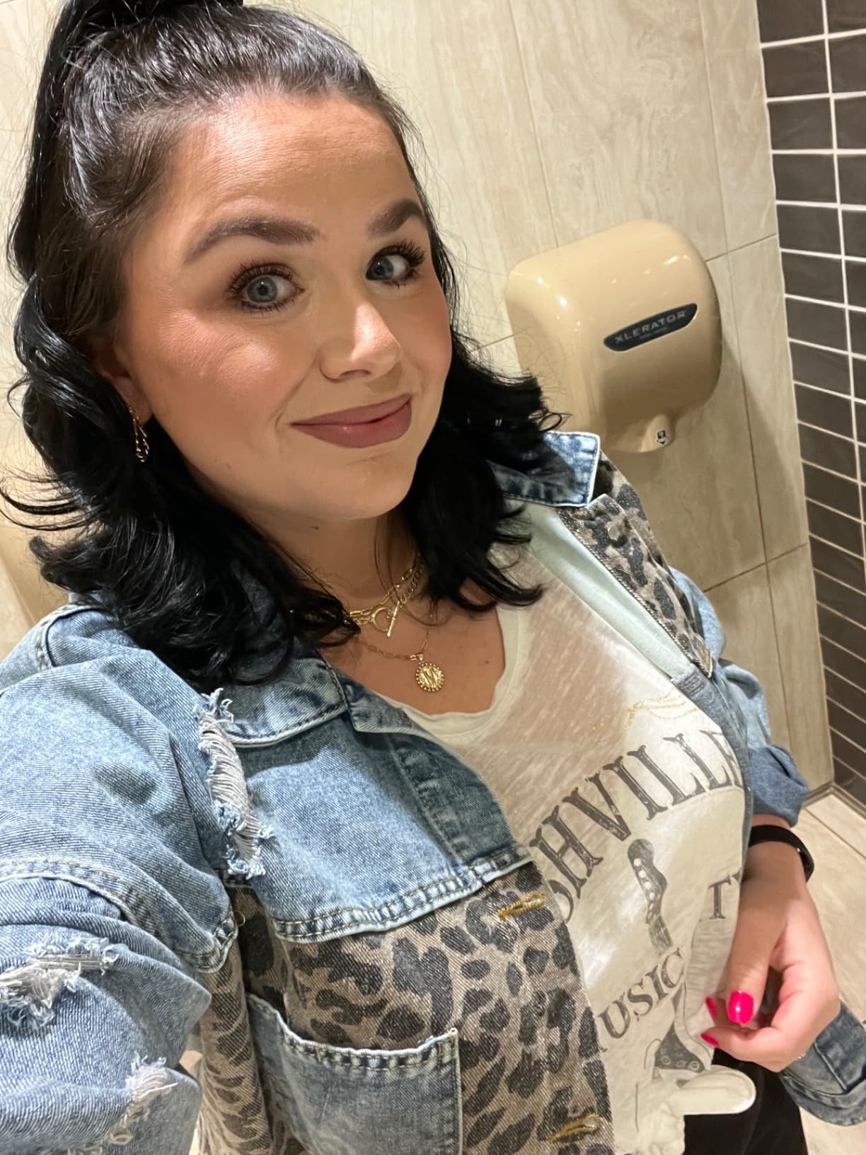  Womens Button Down Distressed Leopard Denim Jean Jacket