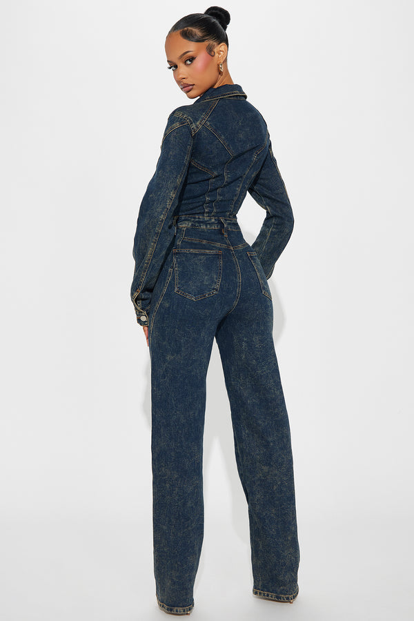 Long Sleeve Button-Down Denim Jumpsuit