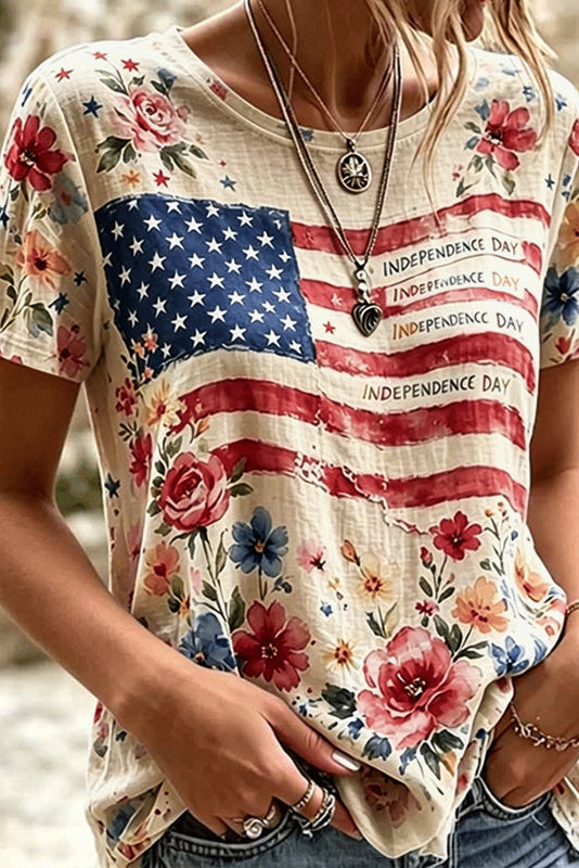 Women's Independence Day Flag Art Casual Cotton Linen Short Sleeve T-shirt