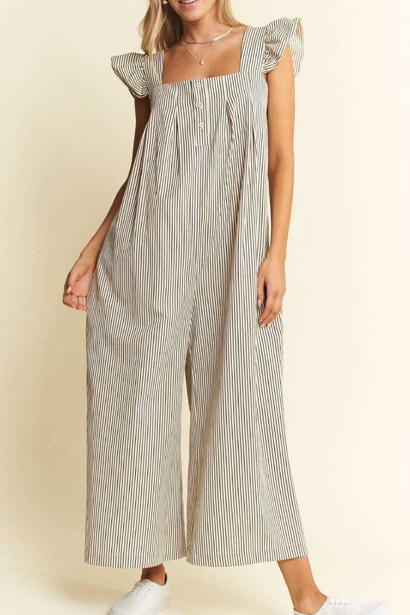 Stripe Sleeveless Ruffle Jumpsuit
