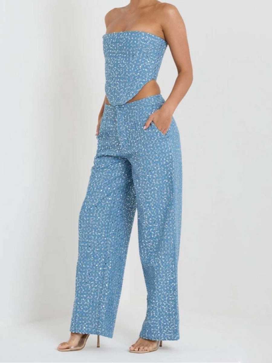 Crystal Sequin Denim Set