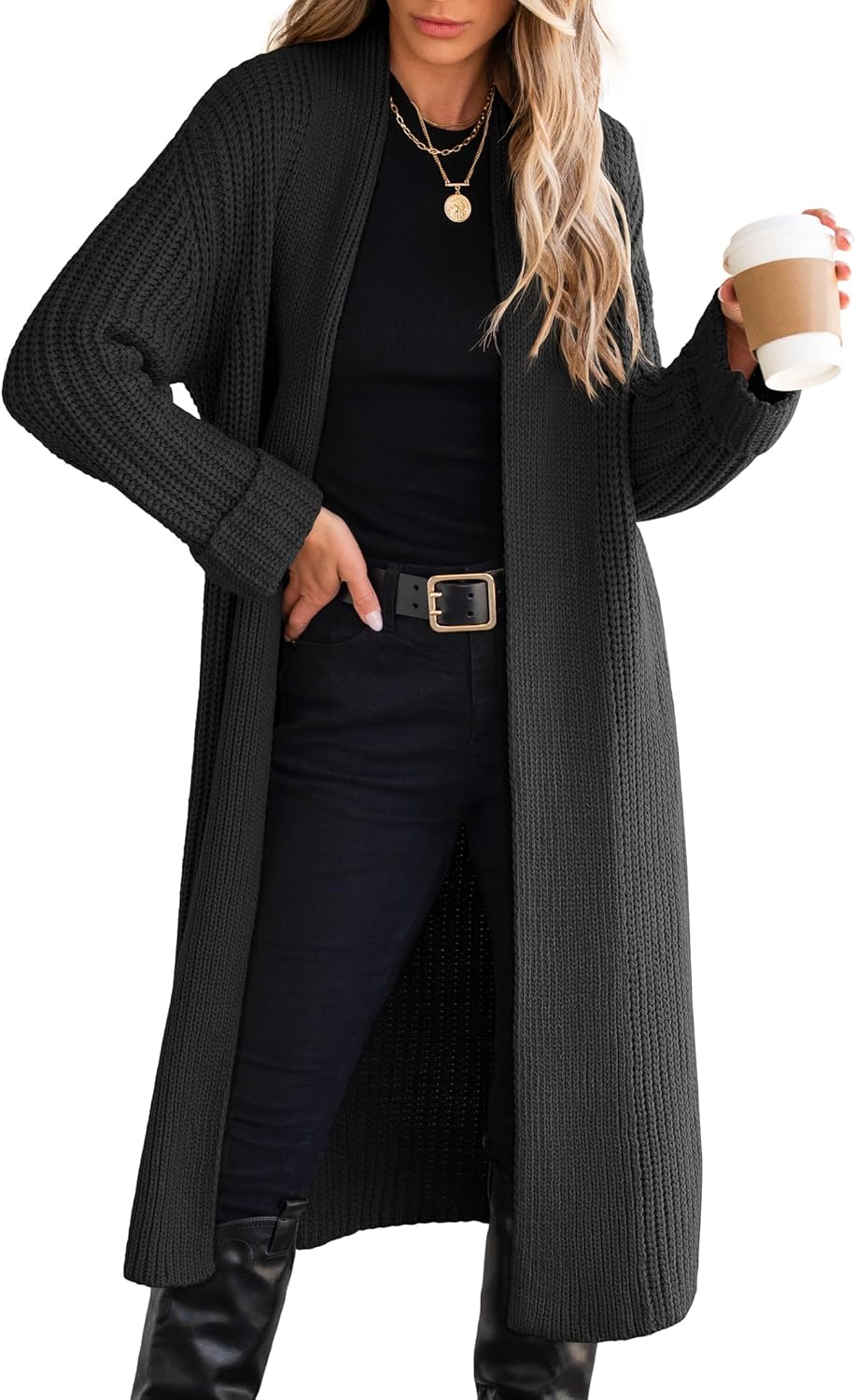 Knitted cardigan long coat