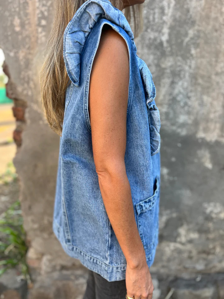Reagan Ruffle Accent Denim Vest