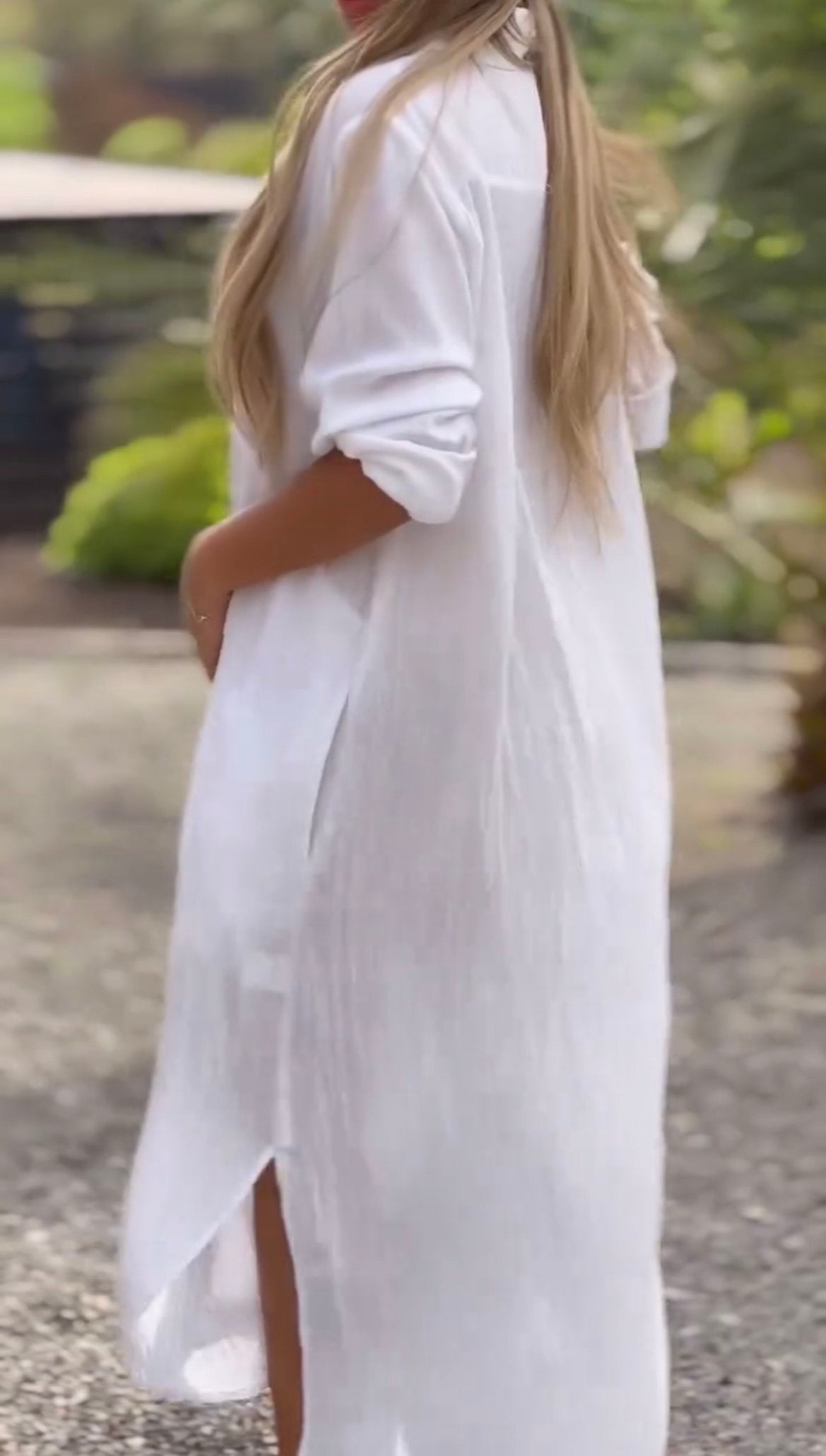 Women's Casual Solid Color Button Linen Shirt Dress