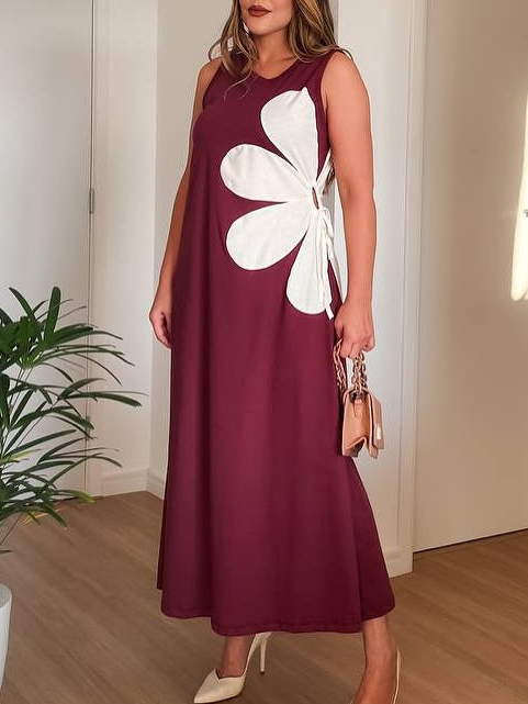 Sleeveless printed A-line maxi dress