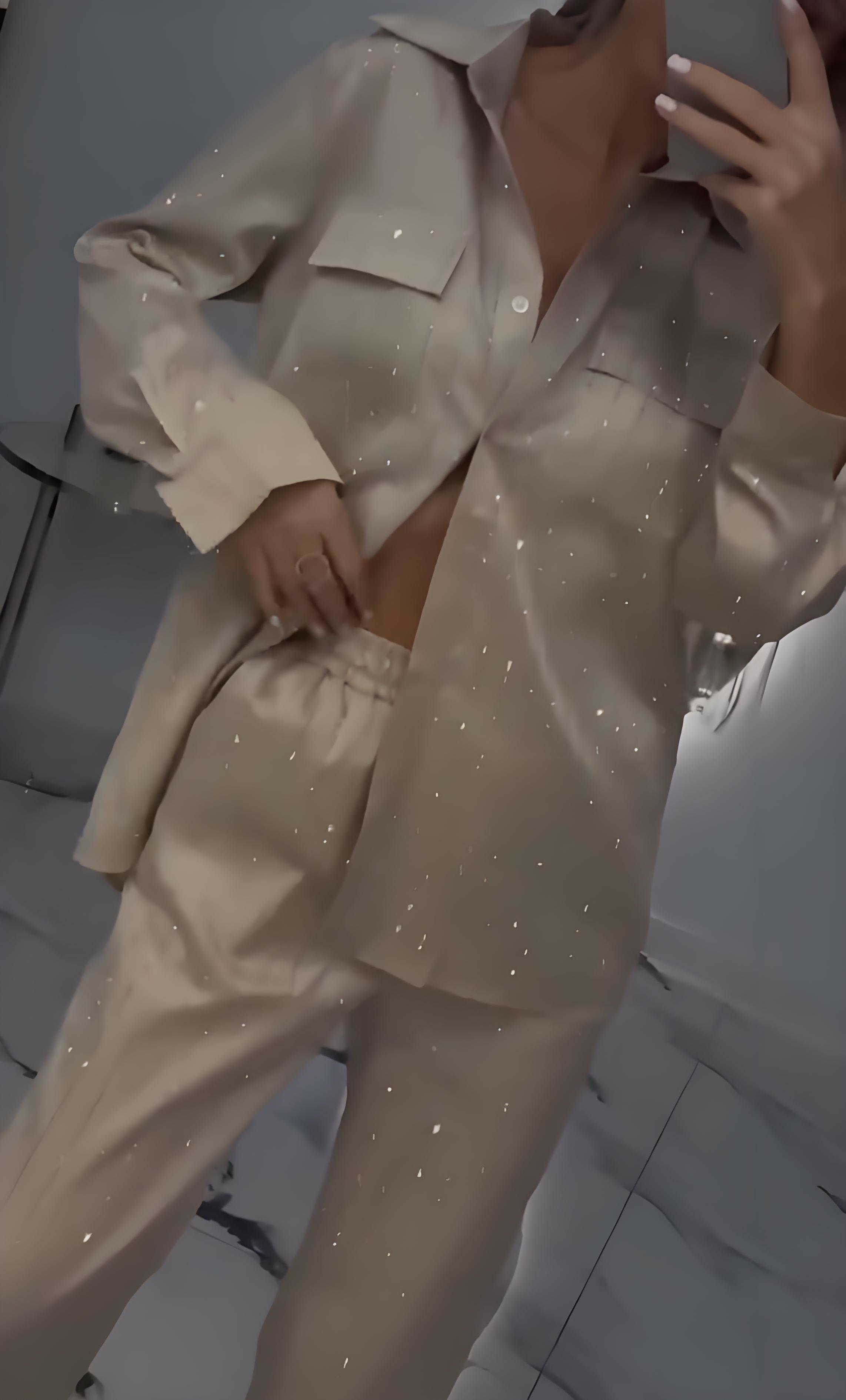Women's V-neck Striped Gold-stamped Casual Suit