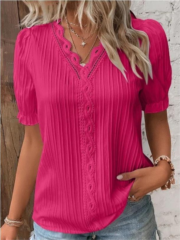 V-NECK PLAIN LACE ELEGANT SHIRT