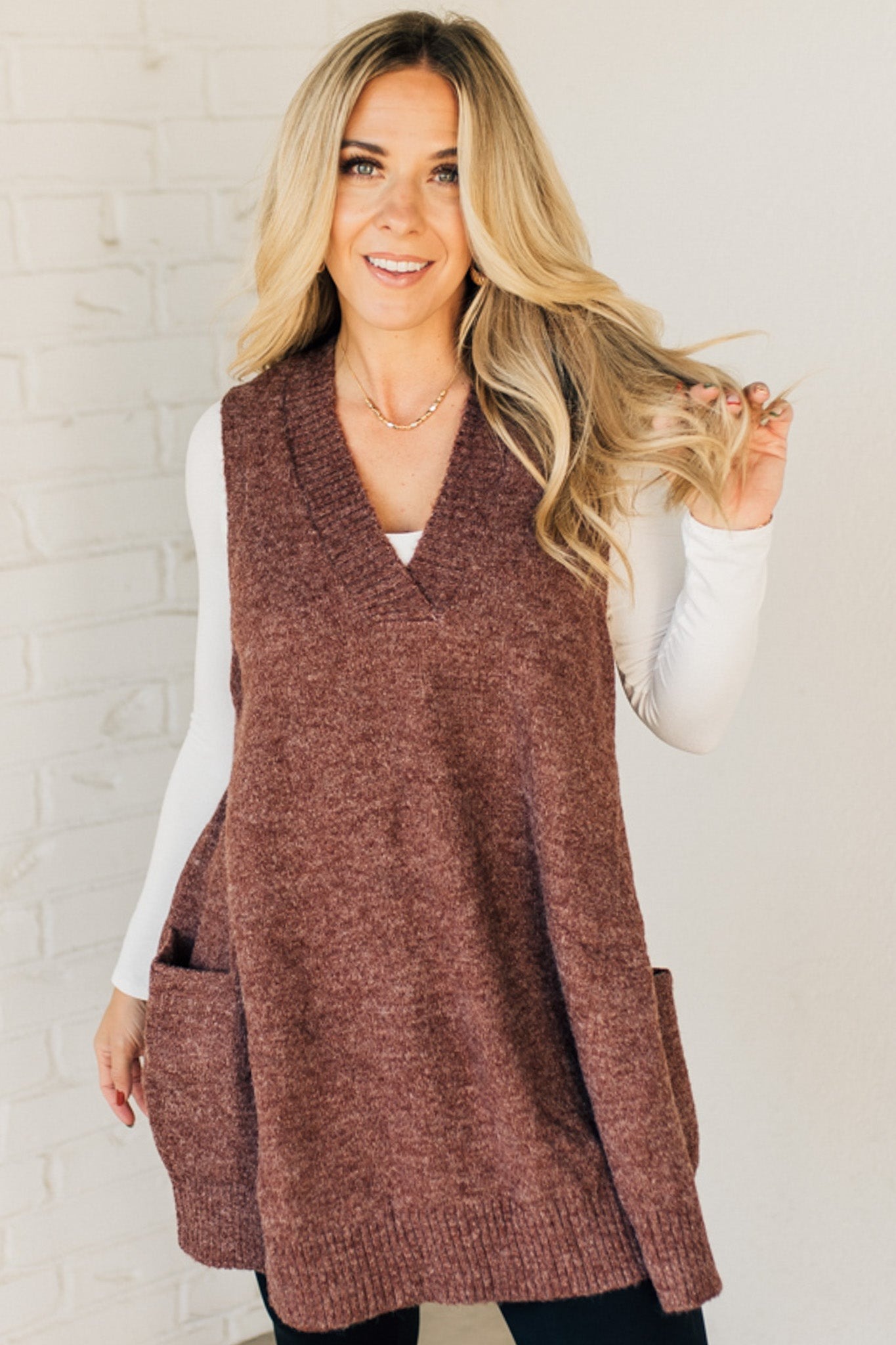V Neck Sleeveless Pocket Sweater Vest