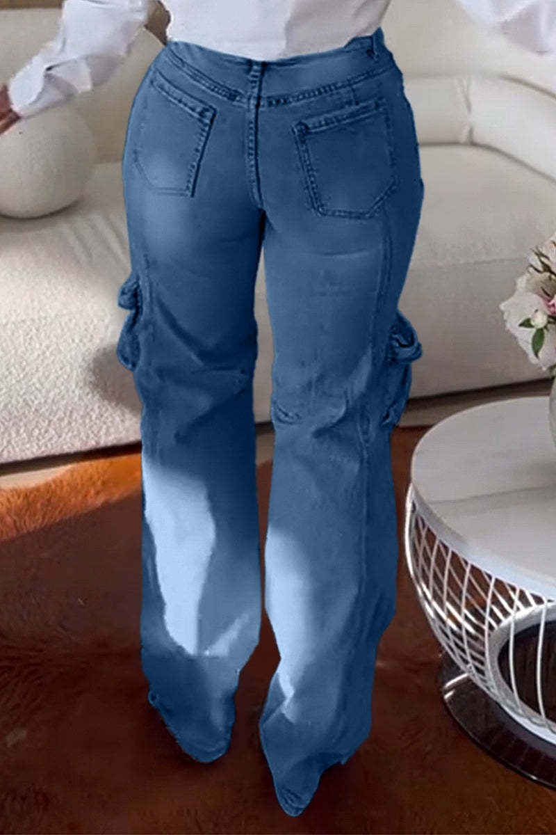 Cool Pearl Distressed Hiking Pocket Denim Pants