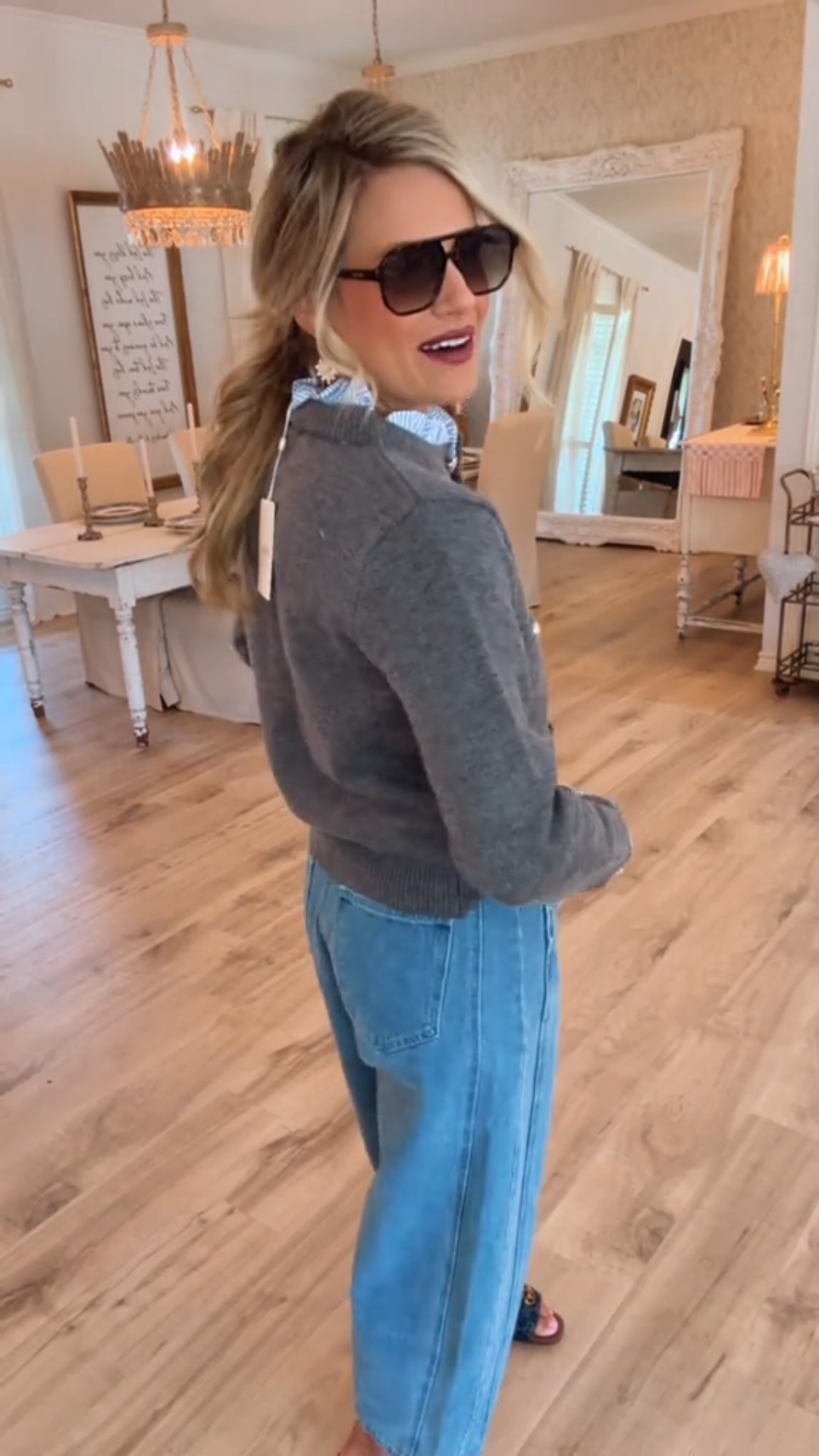 Cardigan with Stripe Collar