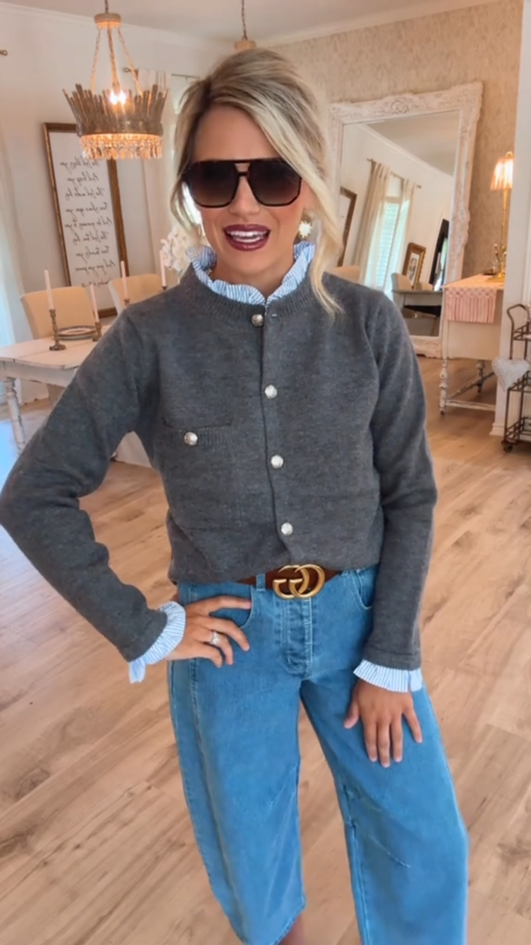 Cardigan with Stripe Collar