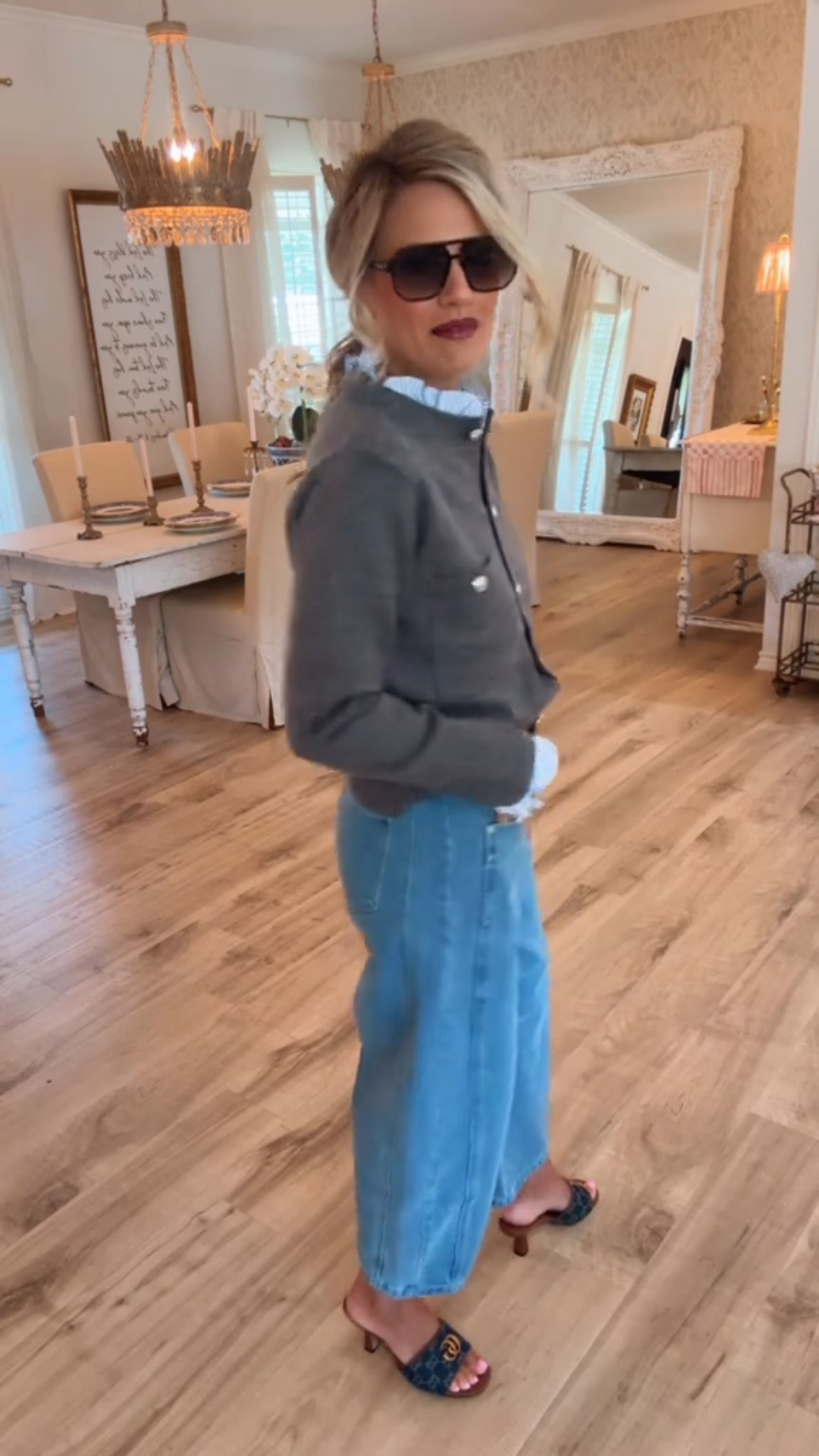 Cardigan with Stripe Collar