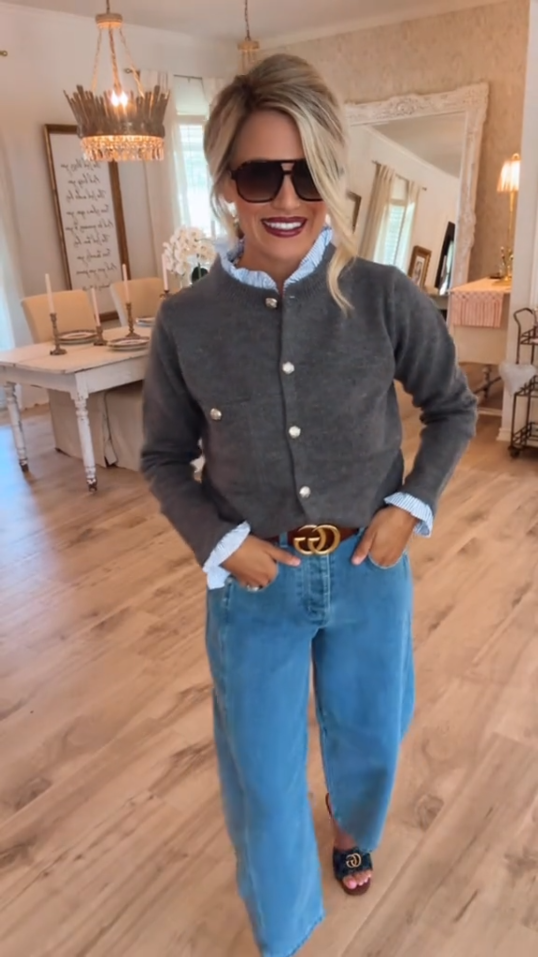 Cardigan with Stripe Collar