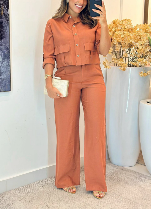 Solid Color Button Pocket Suit