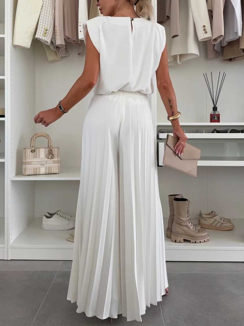 Sleeveless Top and Pleated Wide-Leg Pants