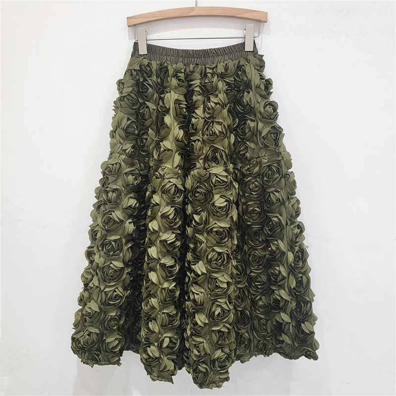 High Waist 3D Floral Skirt