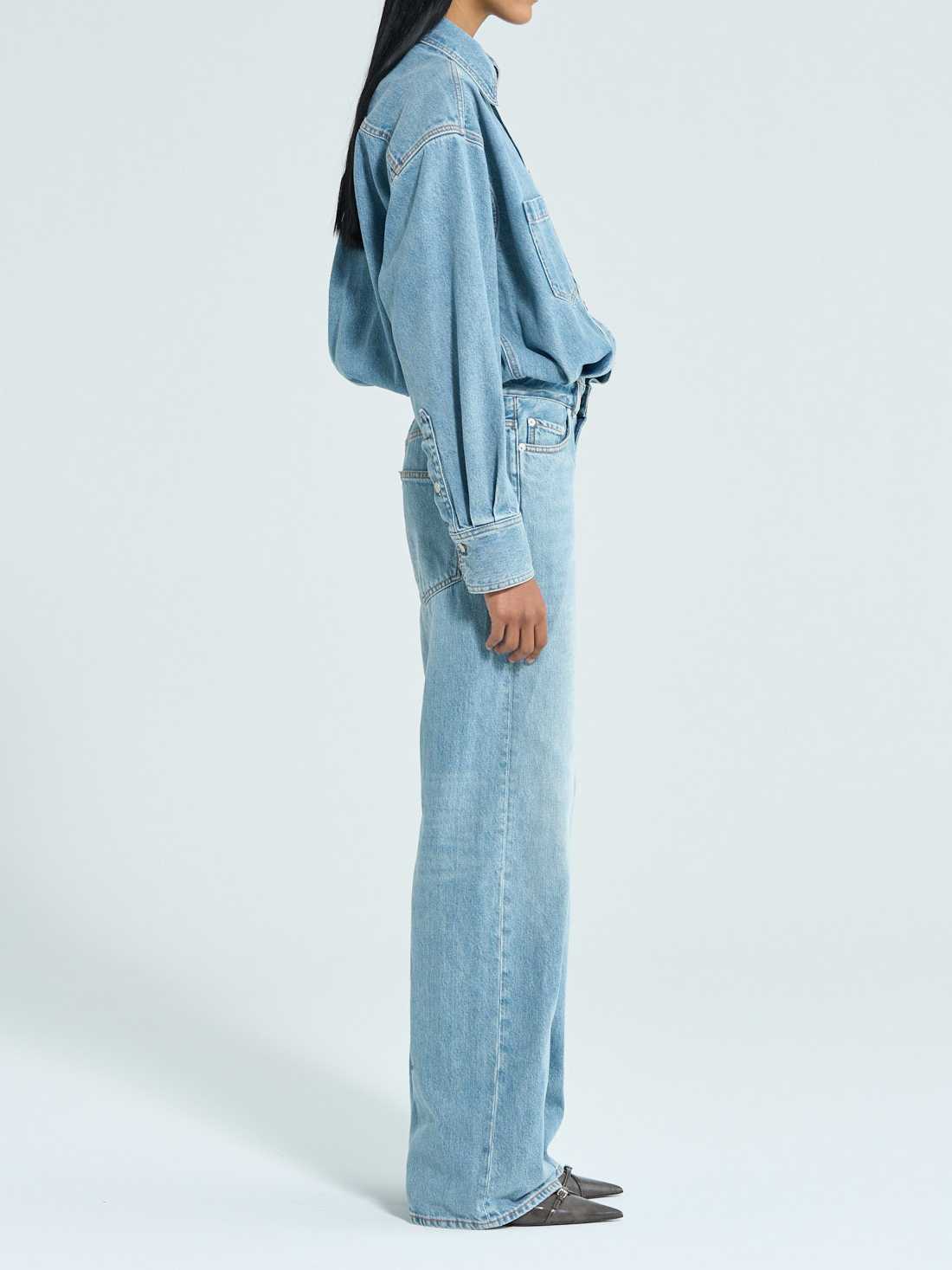Relaxed Fit Light Wash Denim Jumpsuit