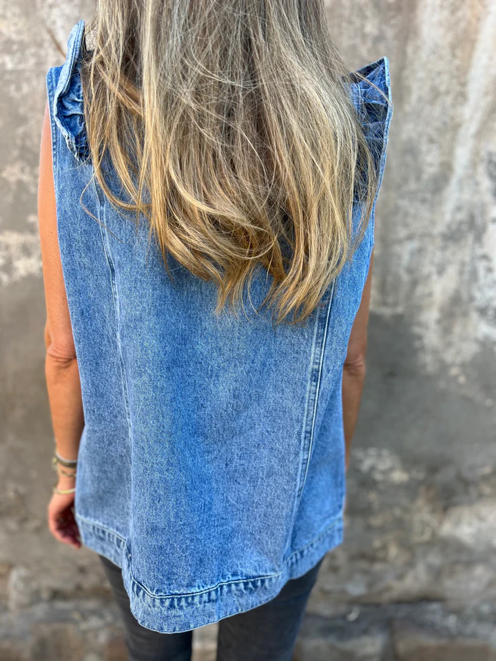 Reagan Ruffle Accent Denim Vest