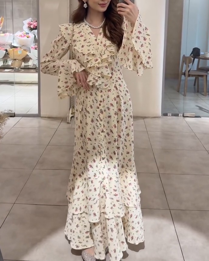 Ladies Elegant Floral Pattern Long Dress