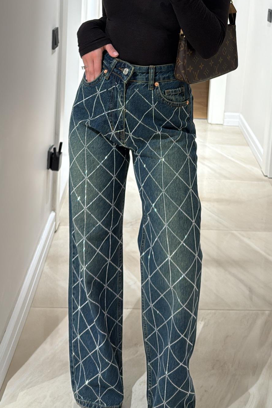 Geometric Sparkly Wide-leg Jeans