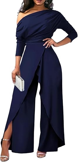 Plain Ruched Wrap Split Hem Jumpsuit for Women