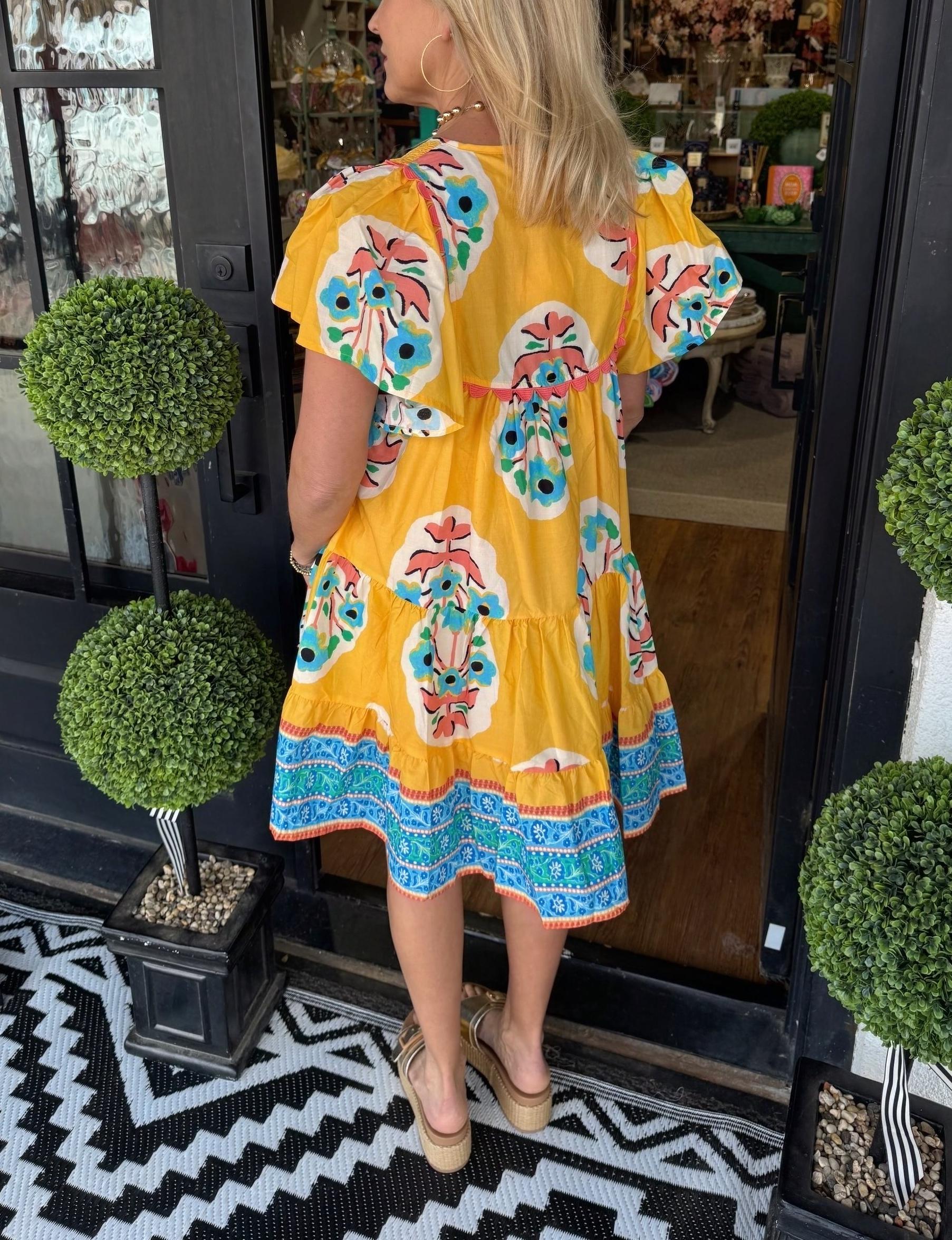 Women's V-neck Puff Sleeve Printed Short Dress (Buy 2 Free Shipping)