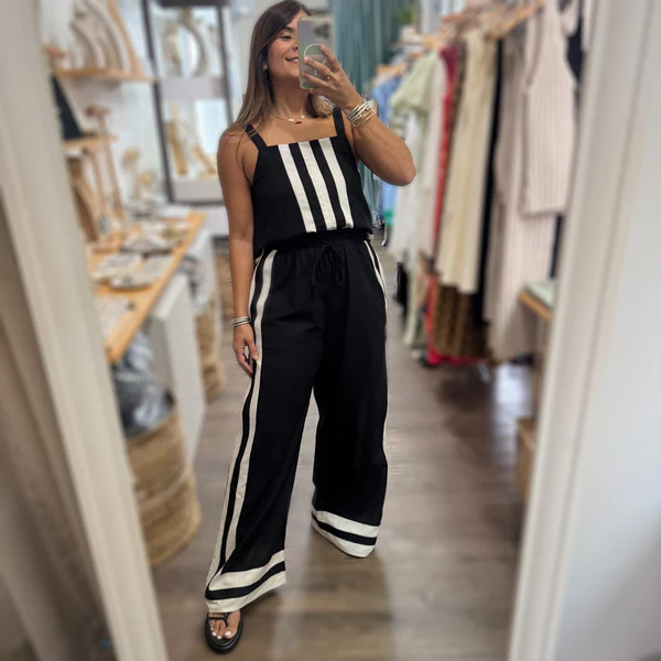 Black & White Contrast Top & Pant Set