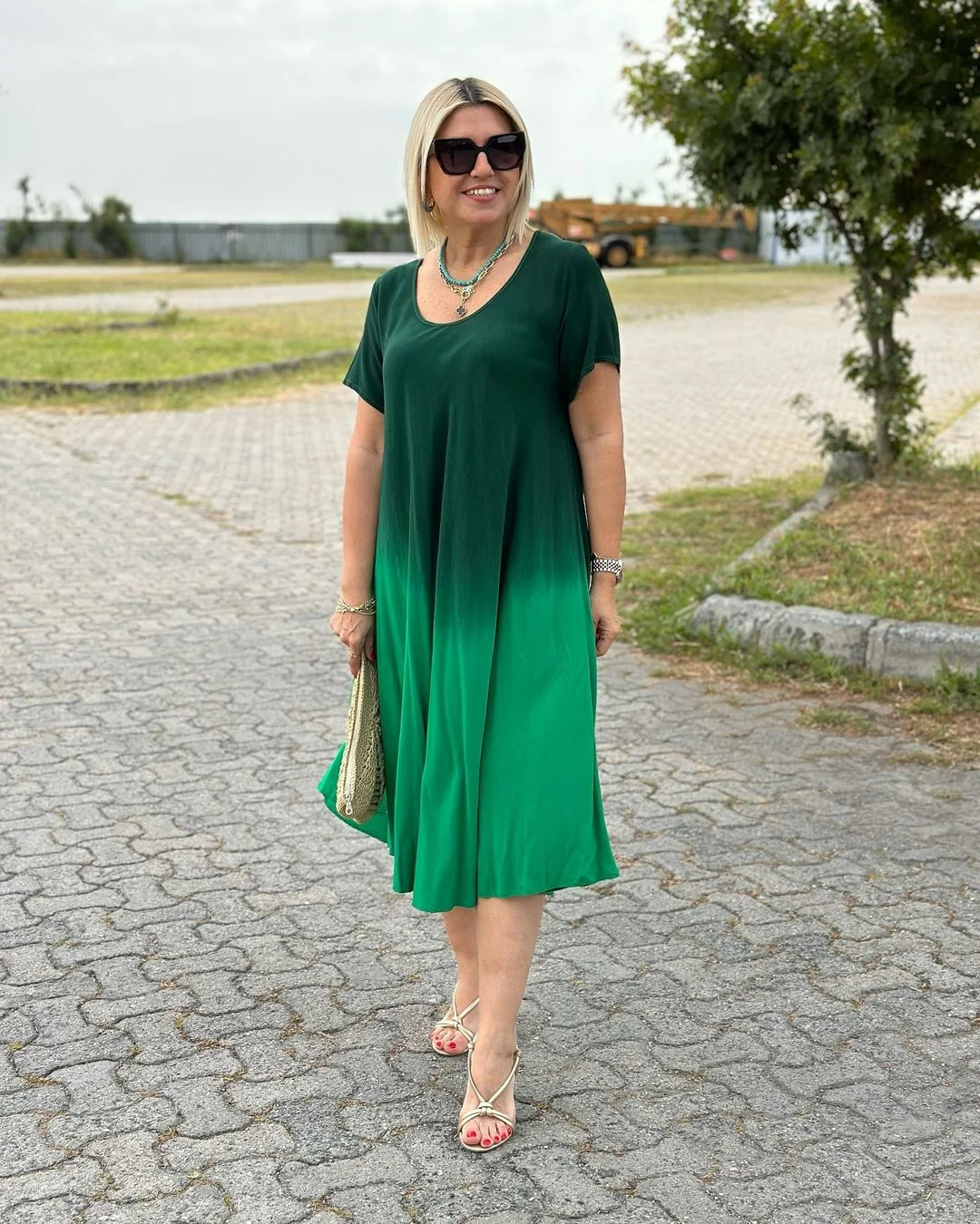 Batik Flared Crew Neck Cotton Dress