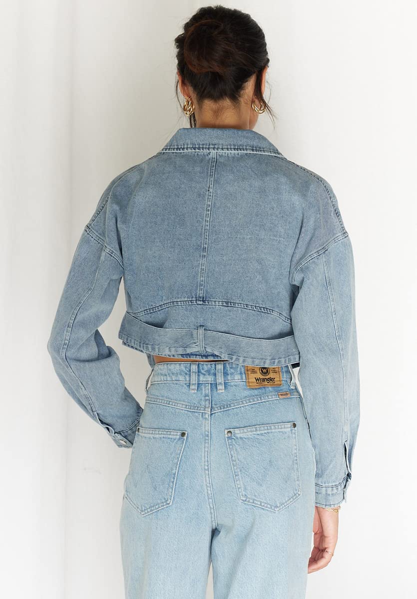 Zipper Belted Moto Denim Blazer Jacket