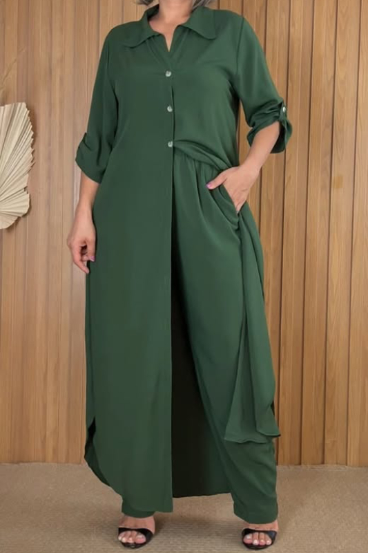Long Shirt Dress and Tapered Pants Set