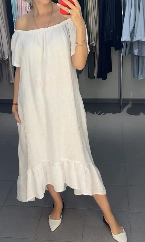 Comfortable Off-The-Shoulder Cotton Linen Dress For Women