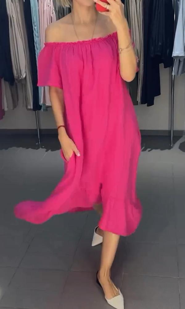 Comfortable Off-The-Shoulder Cotton Linen Dress For Women