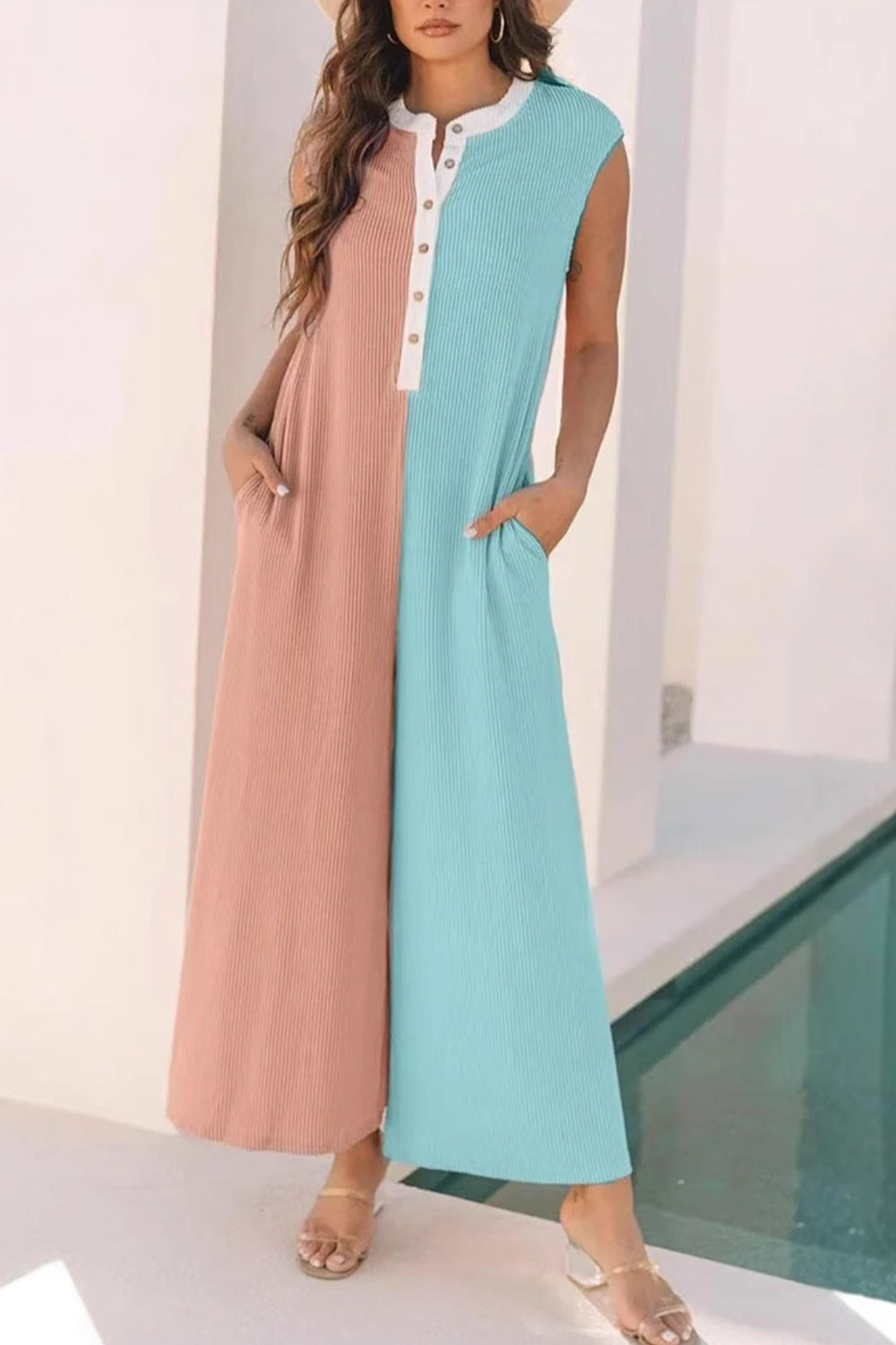 Contrast Color Sleeveless Jumpsuits