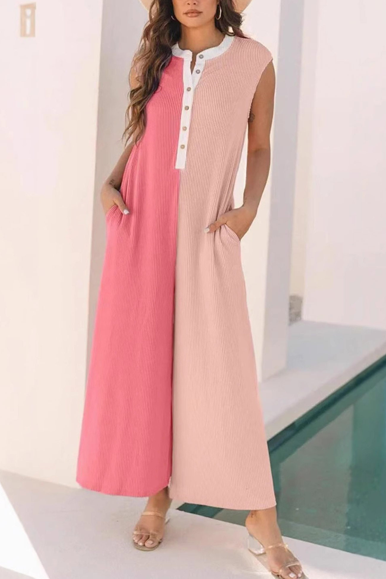 Contrast Color Sleeveless Jumpsuits