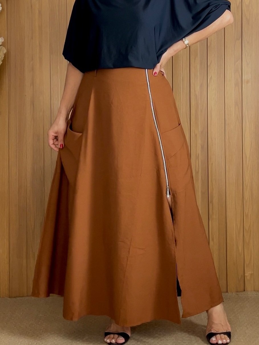 Stylish Side Zip Maxi Skirt