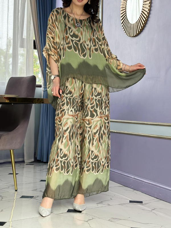 WOMEN'S ROUND NECK PRINTED CHIFFON SUIT