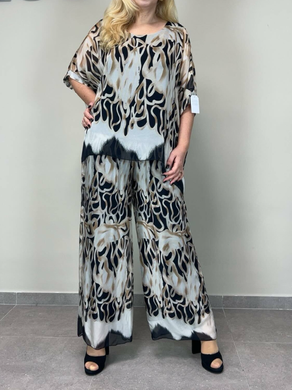 WOMEN'S ROUND NECK PRINTED CHIFFON SUIT