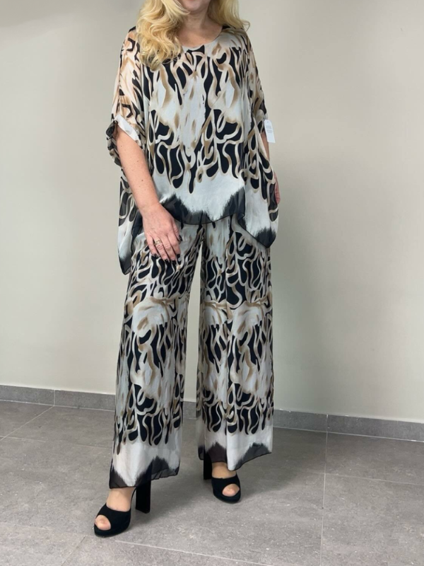 WOMEN'S ROUND NECK PRINTED CHIFFON SUIT