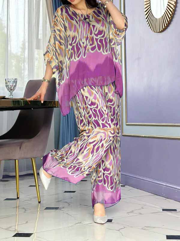 WOMEN'S ROUND NECK PRINTED CHIFFON SUIT