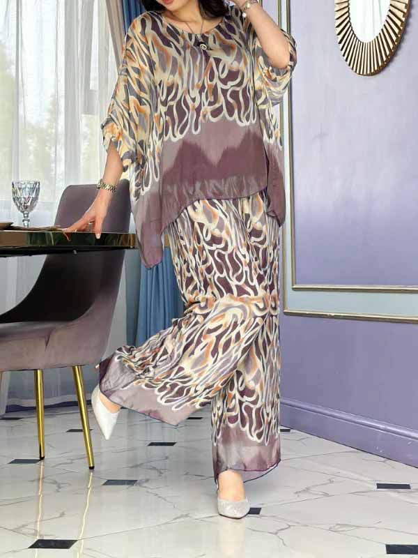 WOMEN'S ROUND NECK PRINTED CHIFFON SUIT