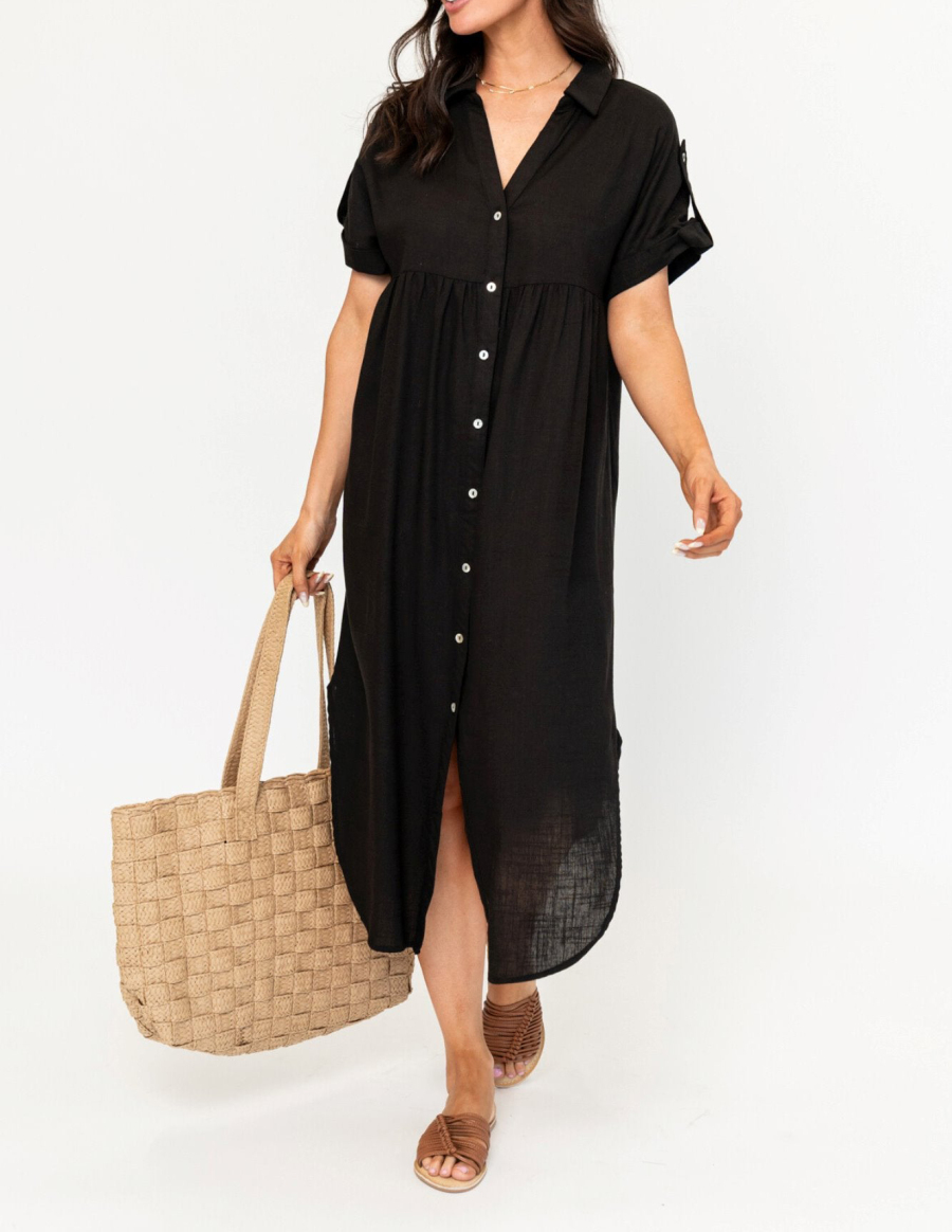 2024 SUMMER BUTTON LONG POCKET DRESS SLIT HEM(BUY 2 FREE SHIPPING）