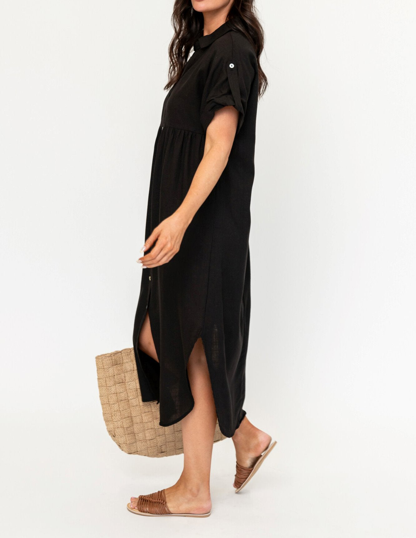 2024 SUMMER BUTTON LONG POCKET DRESS SLIT HEM(BUY 2 FREE SHIPPING）