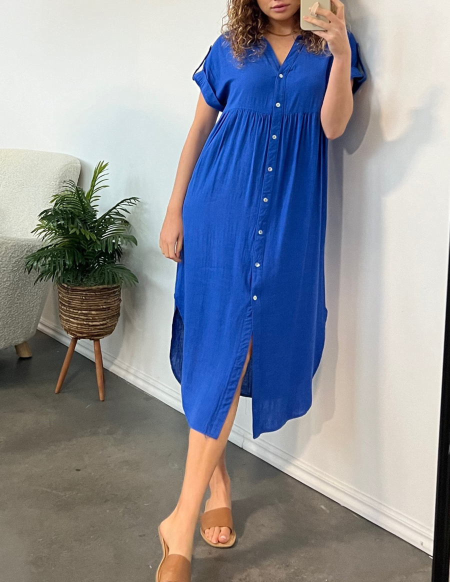 2024 SUMMER BUTTON LONG POCKET DRESS SLIT HEM(BUY 2 FREE SHIPPING）