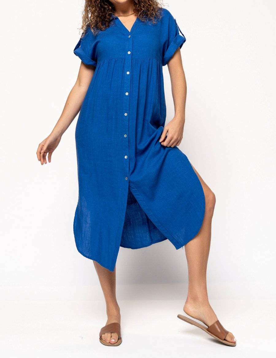 2024 SUMMER BUTTON LONG POCKET DRESS SLIT HEM(BUY 2 FREE SHIPPING）