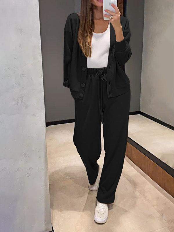 Women's Knitted Buttoned Jacket and Pants Two-piece Set (Buy 2 Free Shipping)