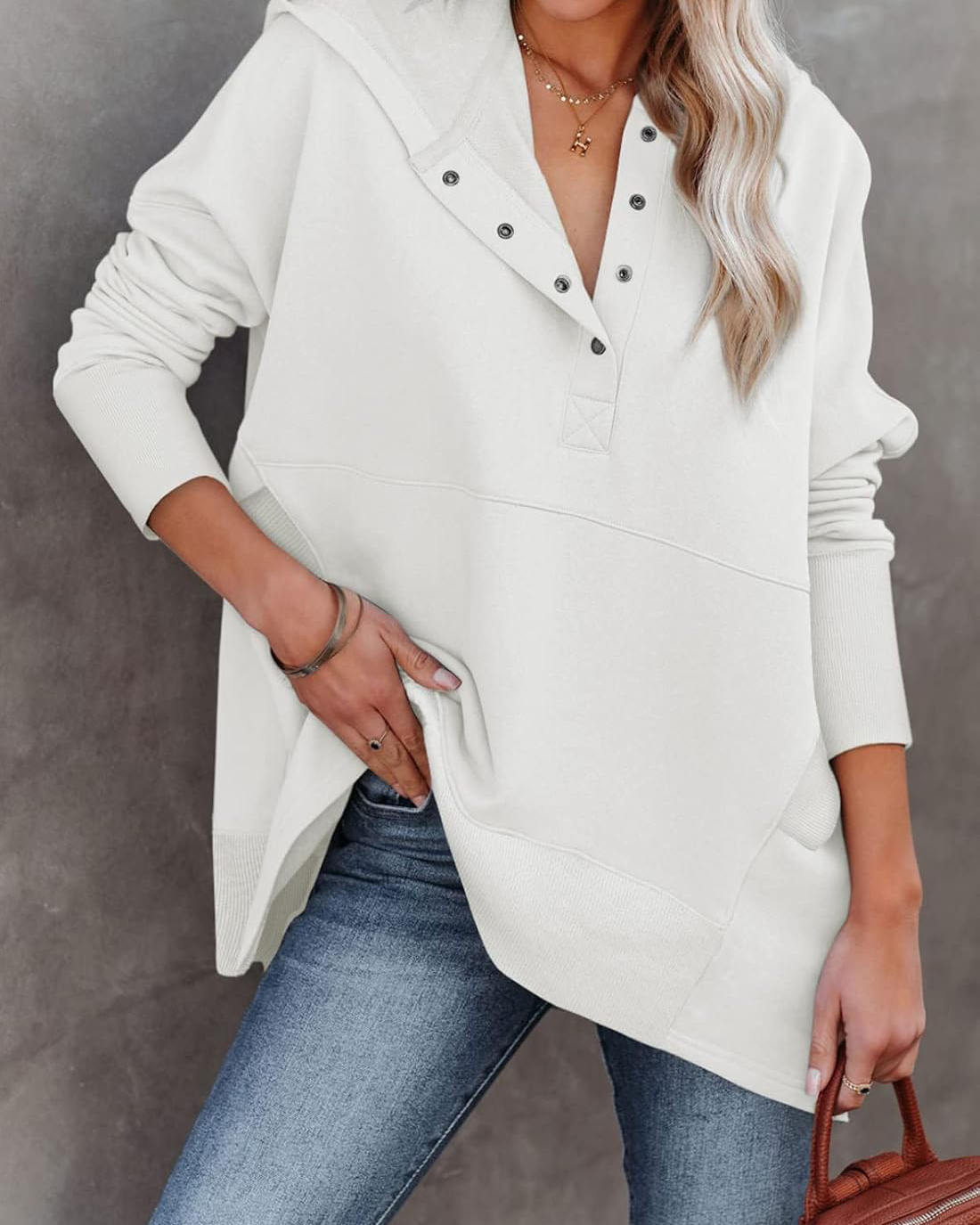 Oversized Half Button Hoodie