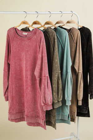 Washed Raglan Sleeve Casual Mini Dress