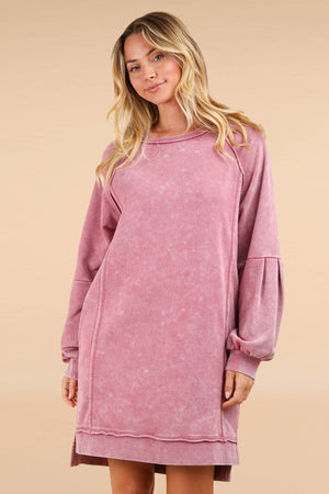 Washed Raglan Sleeve Casual Mini Dress