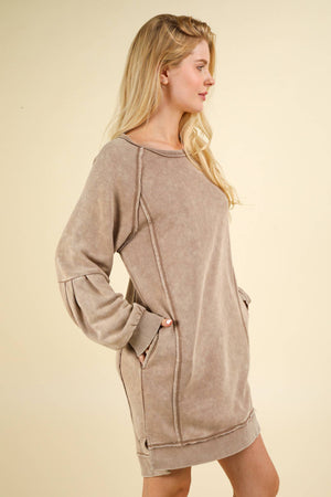 Washed Raglan Sleeve Casual Mini Dress