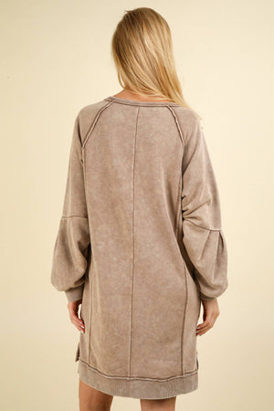 Washed Raglan Sleeve Casual Mini Dress